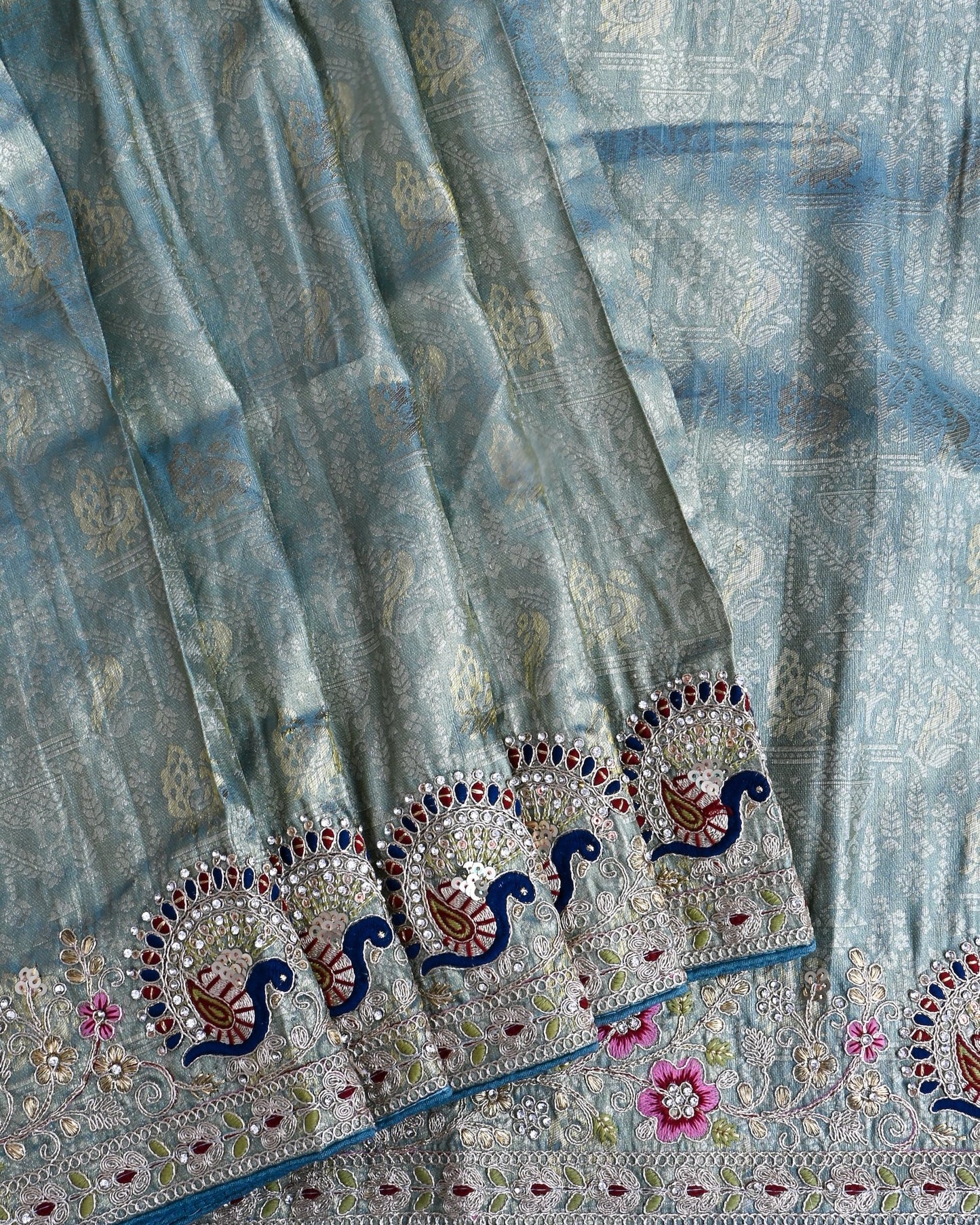 Ferozi Tissue Embroidery Saree - Shop Vastram