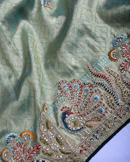 Ferozi Tissue Embroidery Saree - Shop Vastram