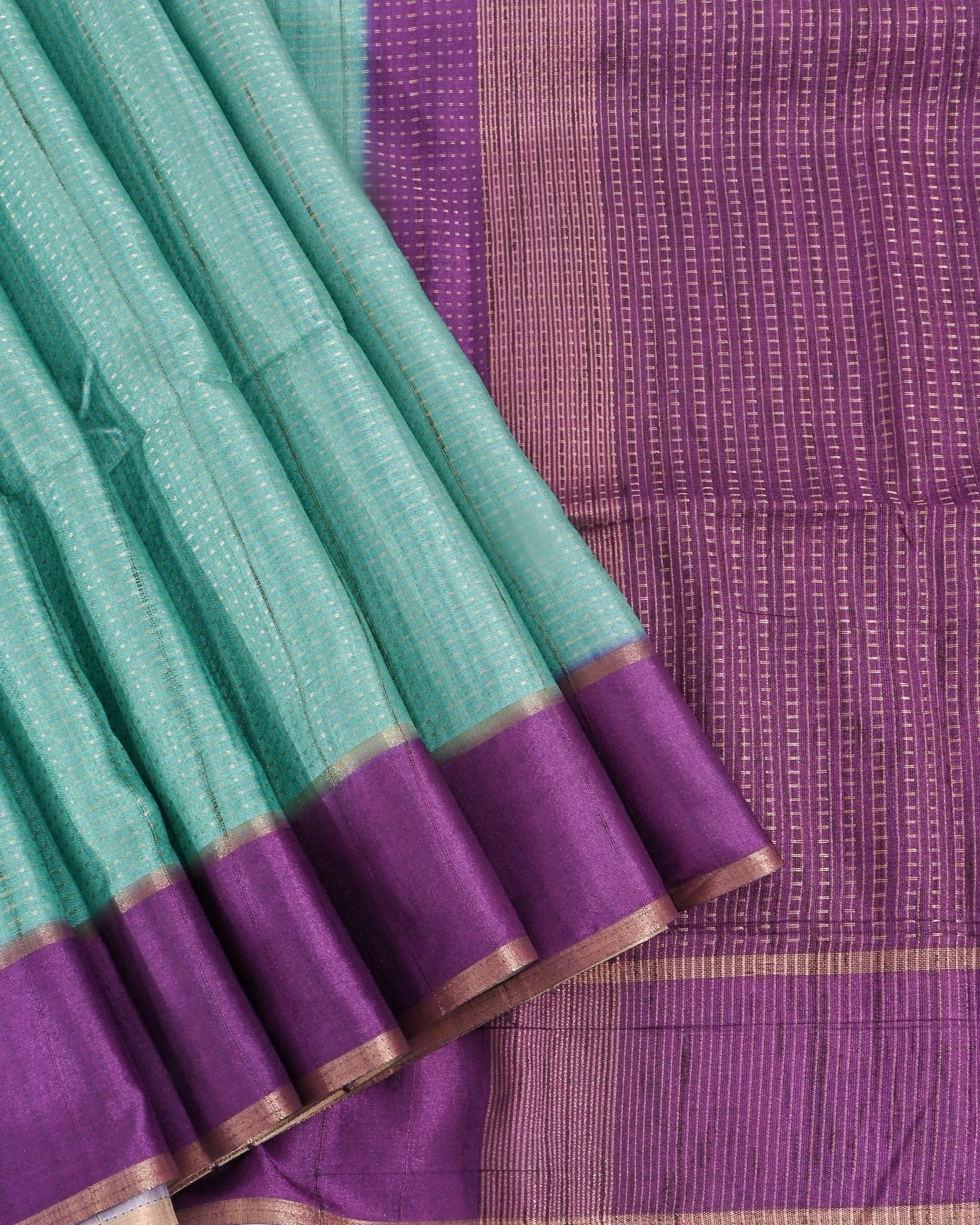 Ferozi Tusser Banarsi Saree - Shop Vastram