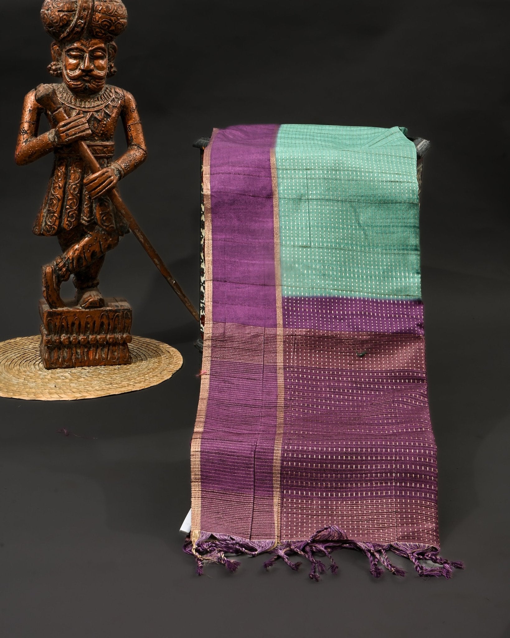 Ferozi Tusser Banarsi Saree - Shop Vastram