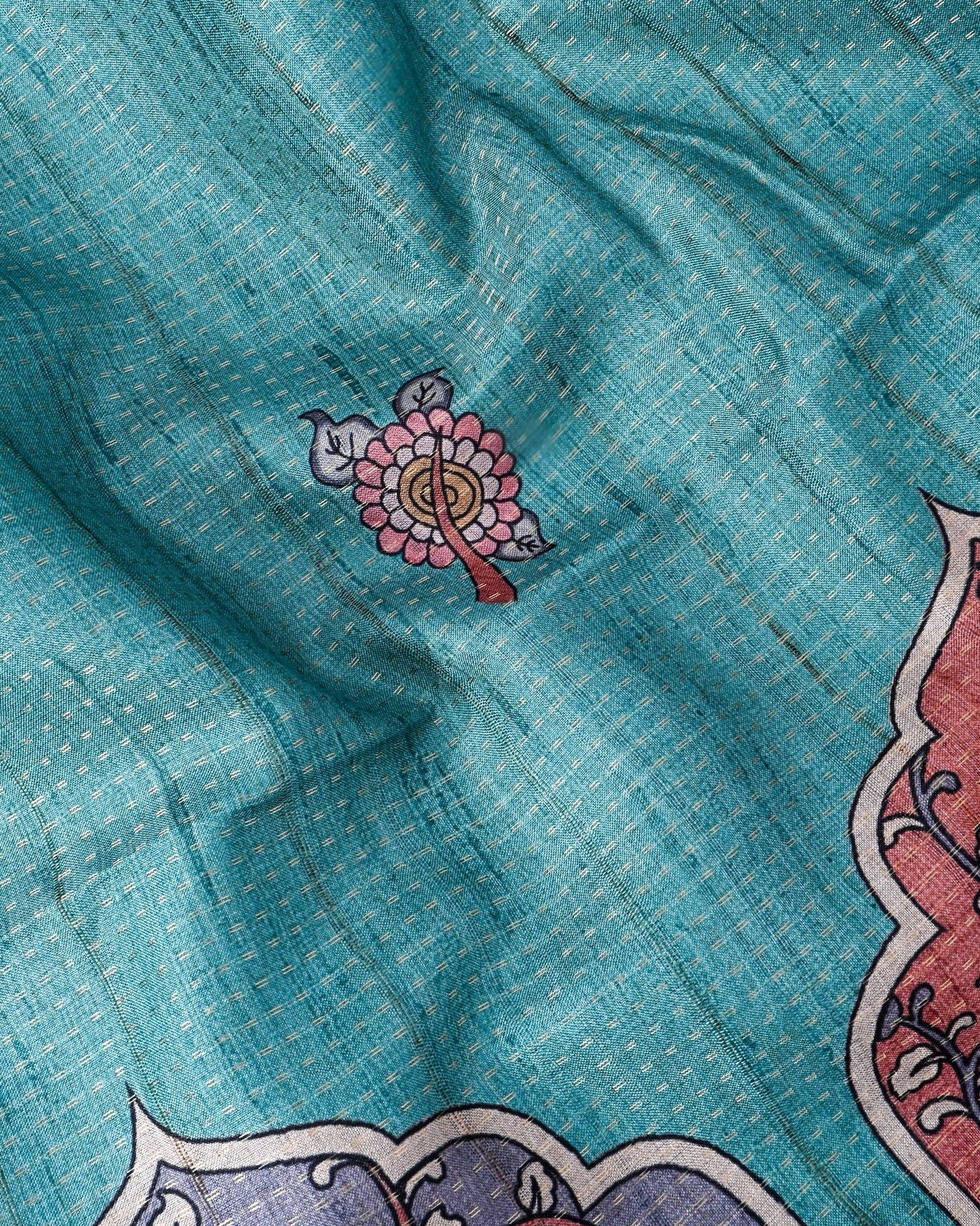 Ferozi Tusser Printed Saree - Shop Vastram