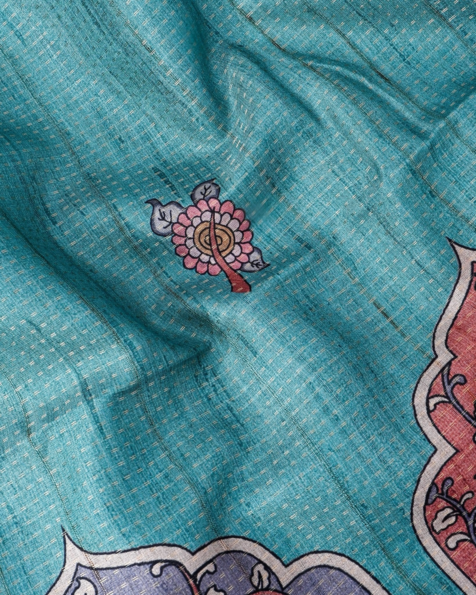 Ferozi Tusser Printed Saree - Shop Vastram