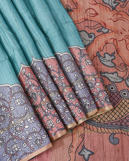 Ferozi Tusser Printed Saree - Shop Vastram