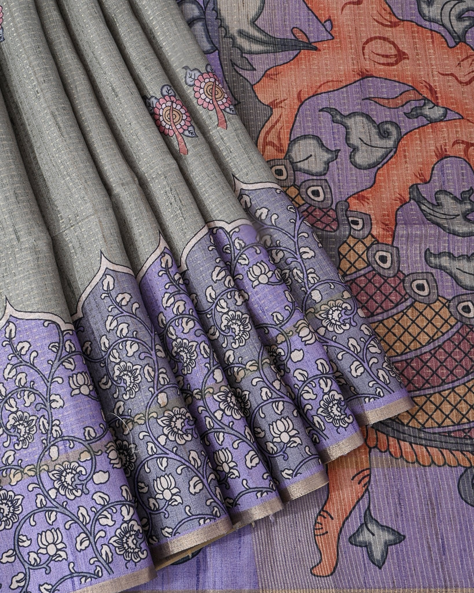 Ferozi Tusser Printed Saree - Shop Vastram