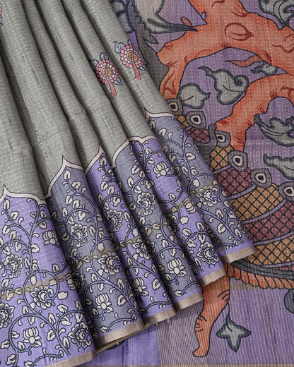 Ferozi Tusser Printed Saree - Shop Vastram