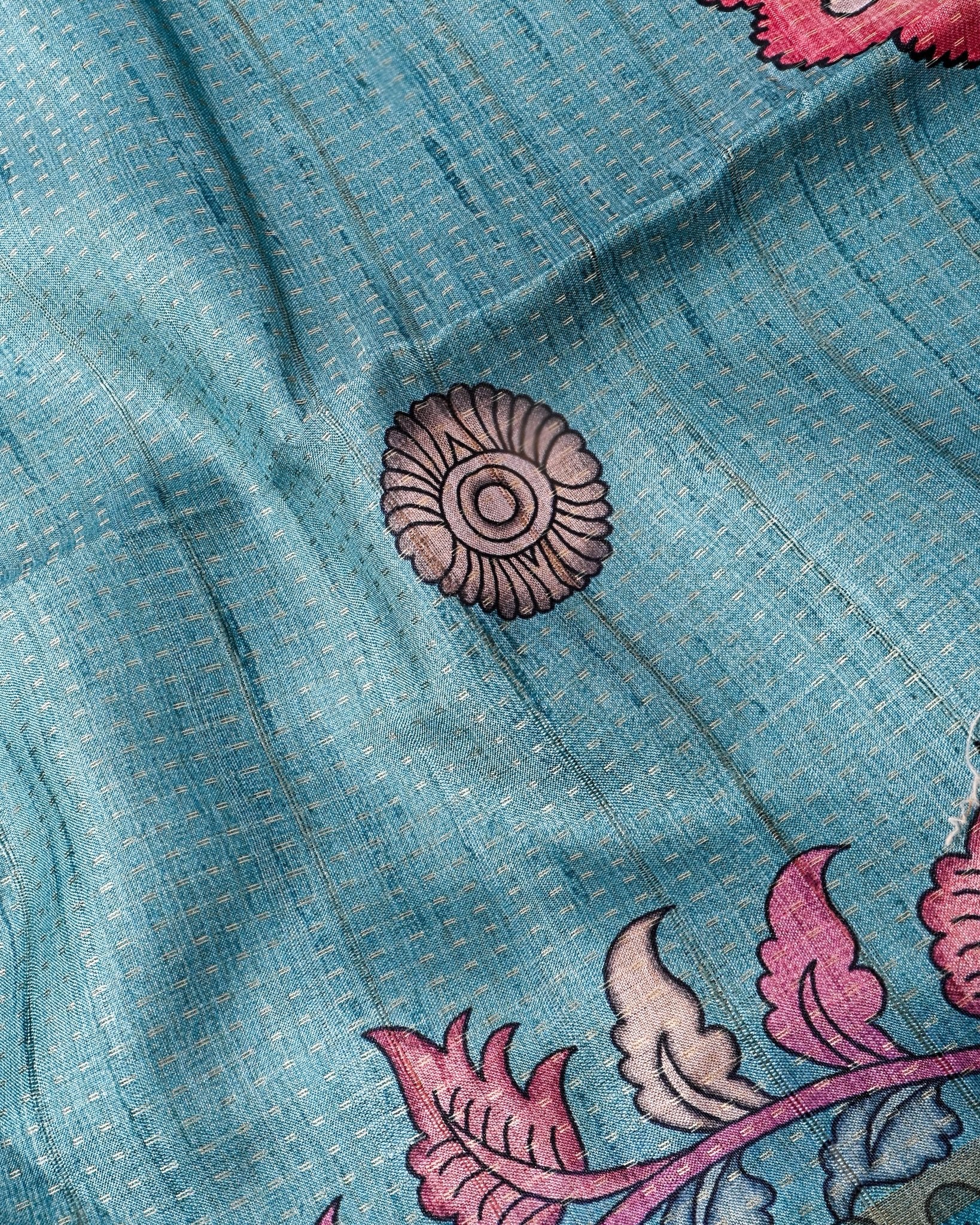 Ferozi Tusser Printed Saree - Shop Vastram