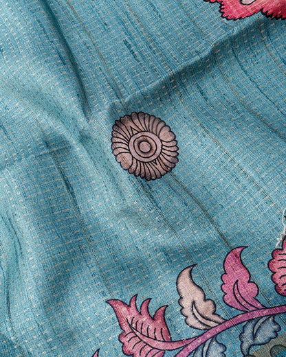 Ferozi Tusser Printed Saree - Shop Vastram