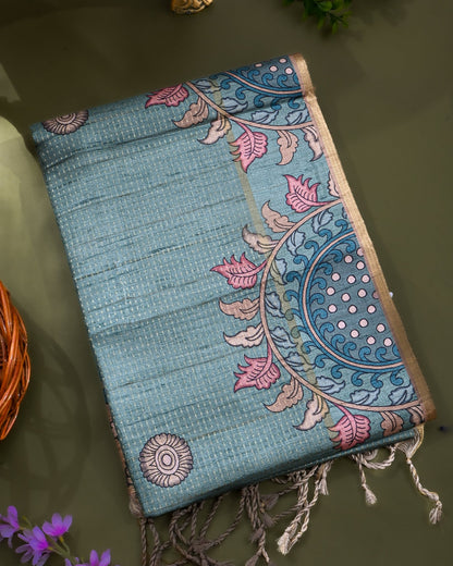 Ferozi Tusser Printed Saree - Shop Vastram