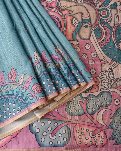 Ferozi Tusser Printed Saree - Shop Vastram