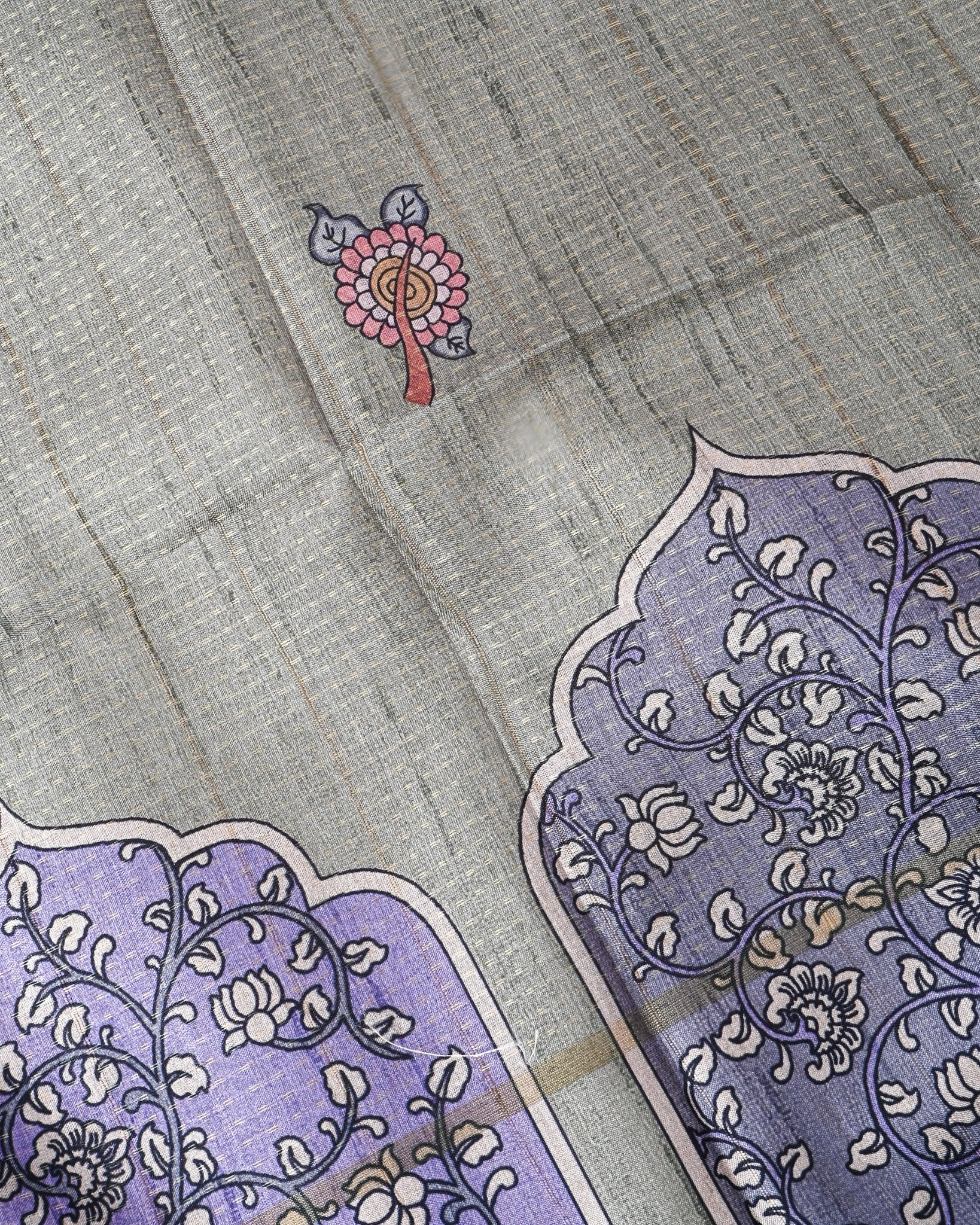 Ferozi Tusser Printed Saree - Shop Vastram
