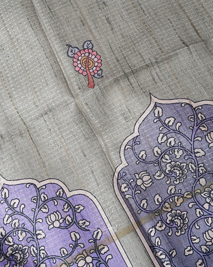 Ferozi Tusser Printed Saree - Shop Vastram