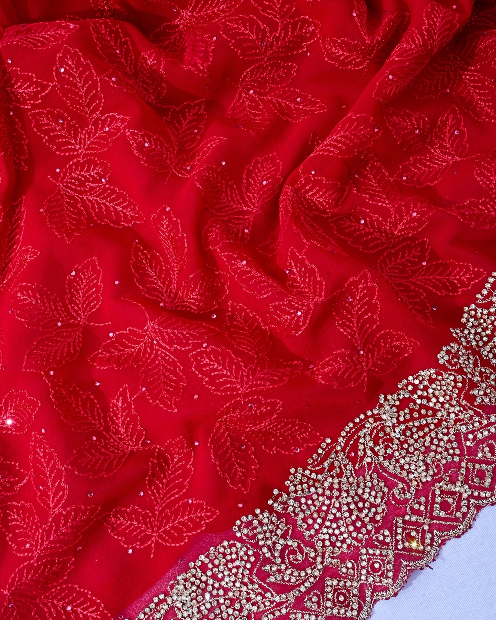 Georgette Maroon Embroidery Saree - Shop Vastram