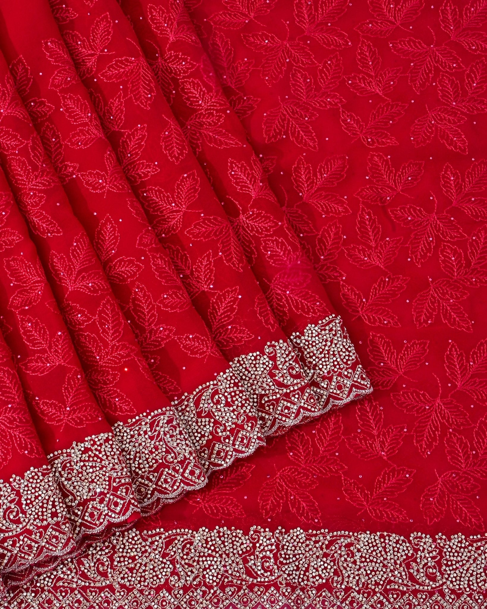 Georgette Maroon Embroidery Saree - Shop Vastram
