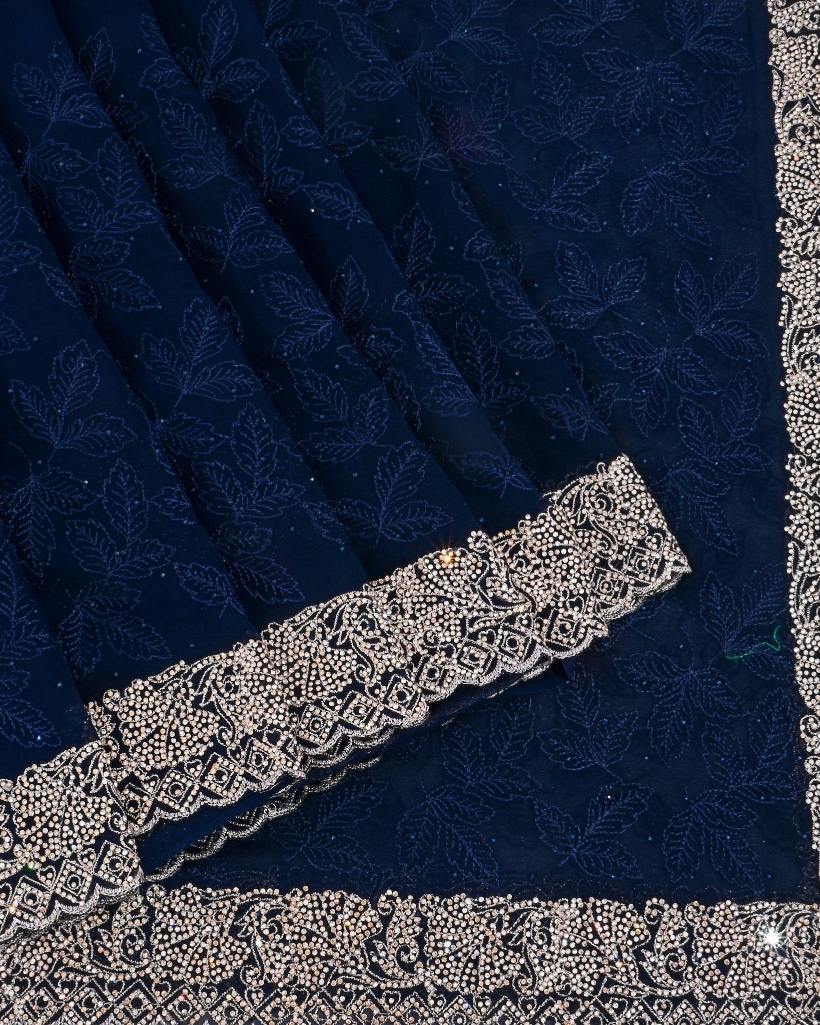 Georgette Navy Blue Embroidery Saree - Shop Vastram