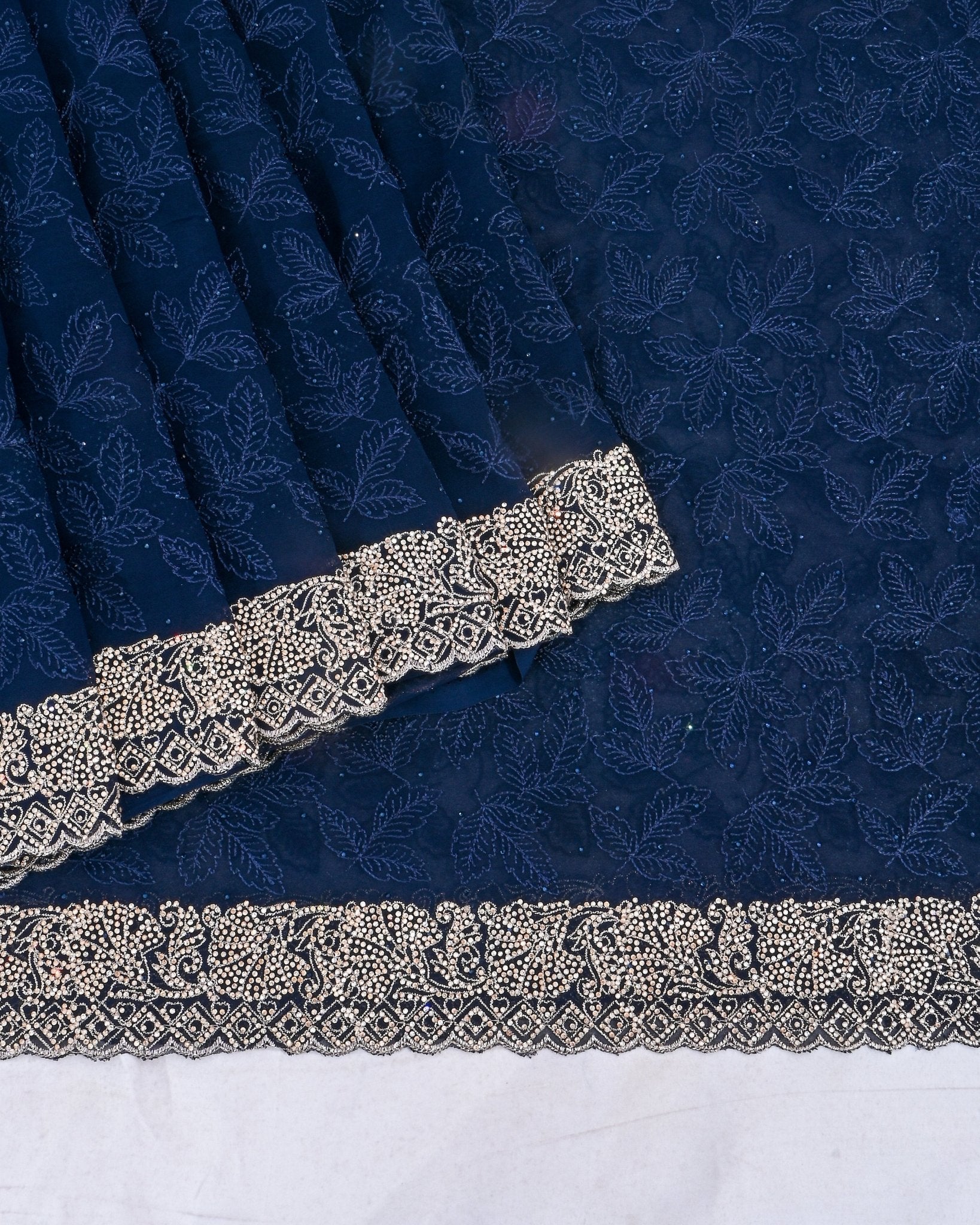 Georgette Navy Blue Embroidery Saree - Shop Vastram