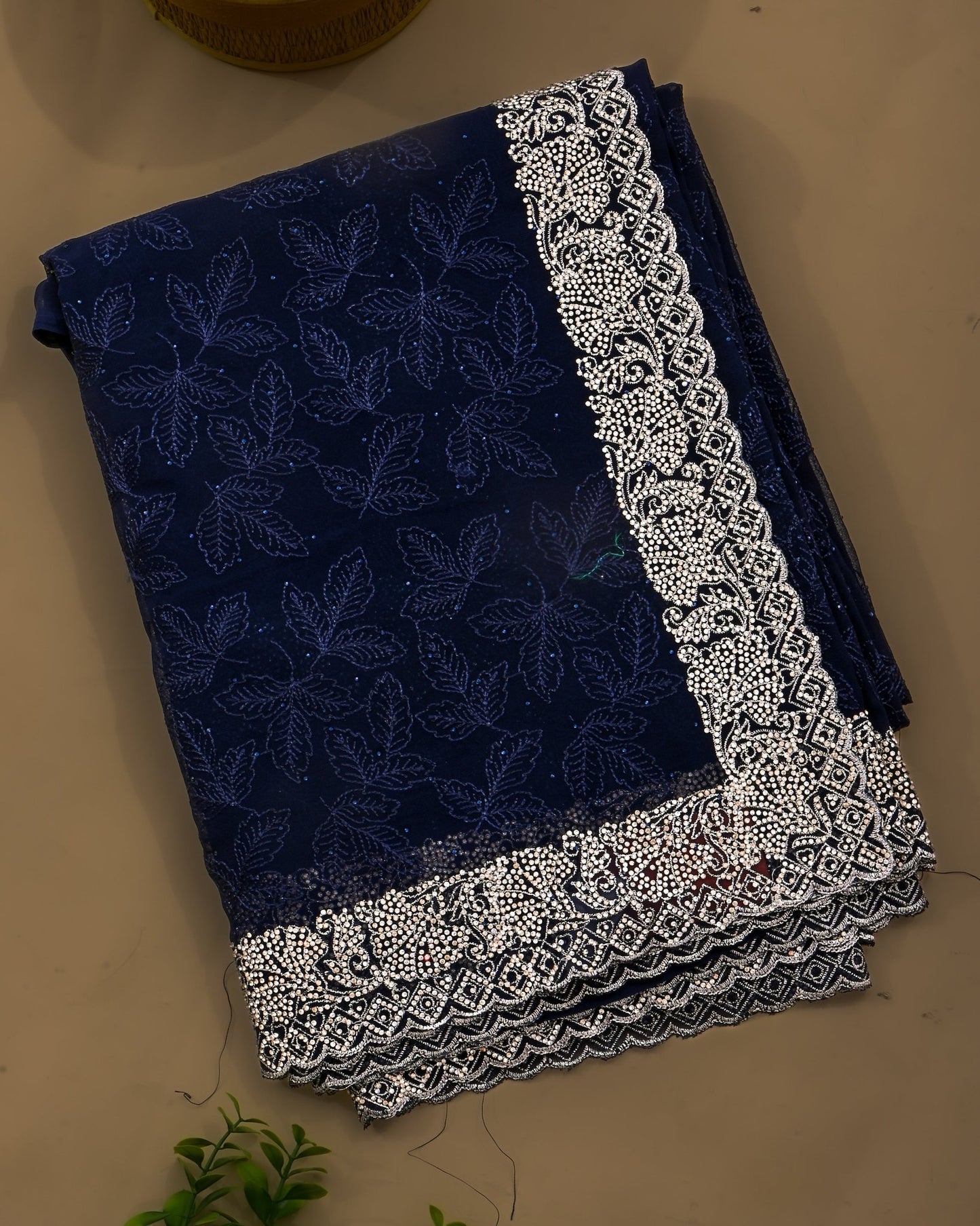 Georgette Navy Blue Embroidery Saree - Shop Vastram