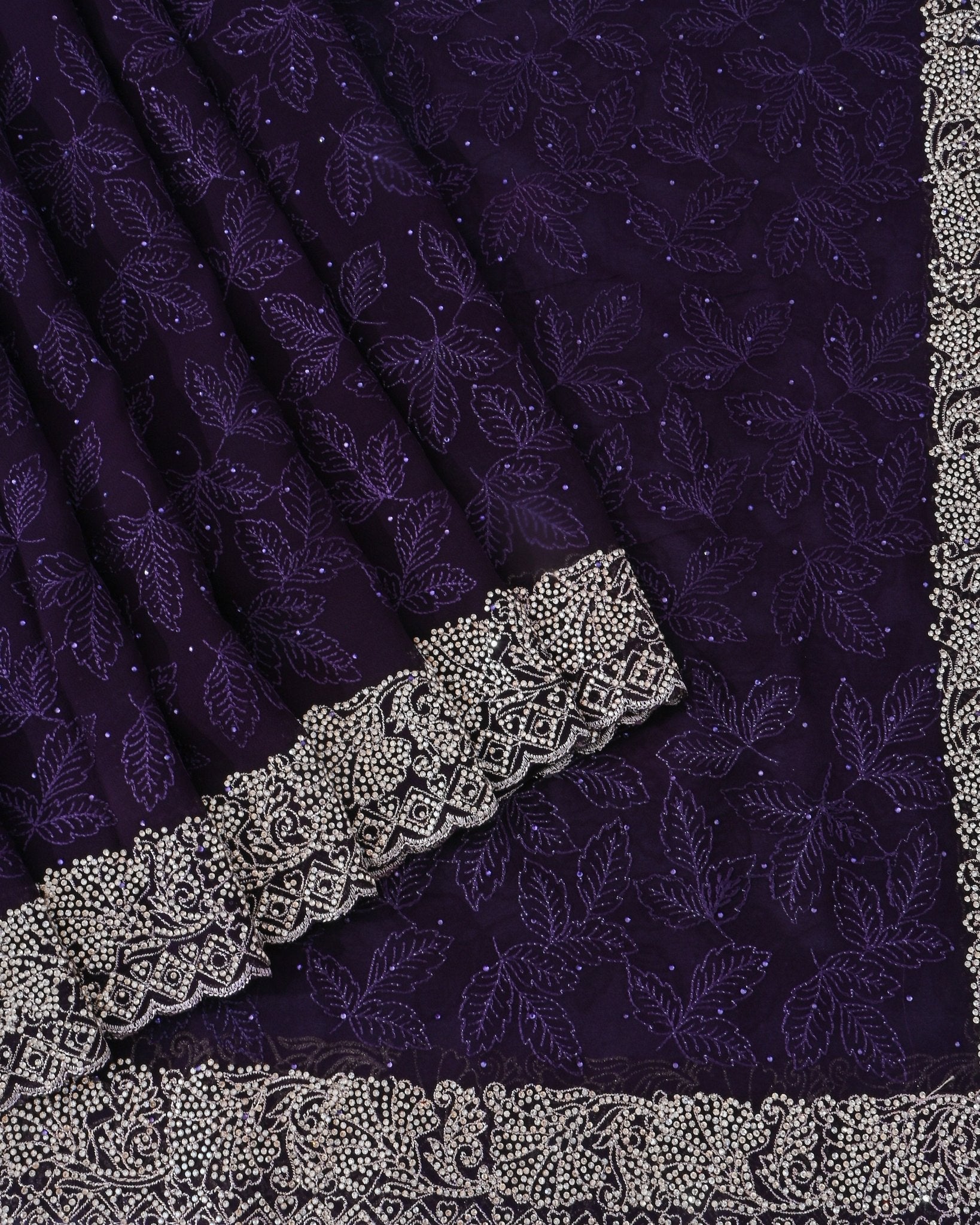 Georgette Purple Embroidery Saree - Shop Vastram