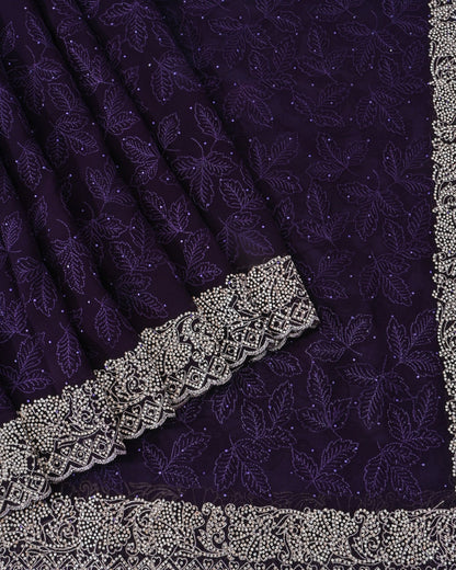 Georgette Purple Embroidery Saree - Shop Vastram