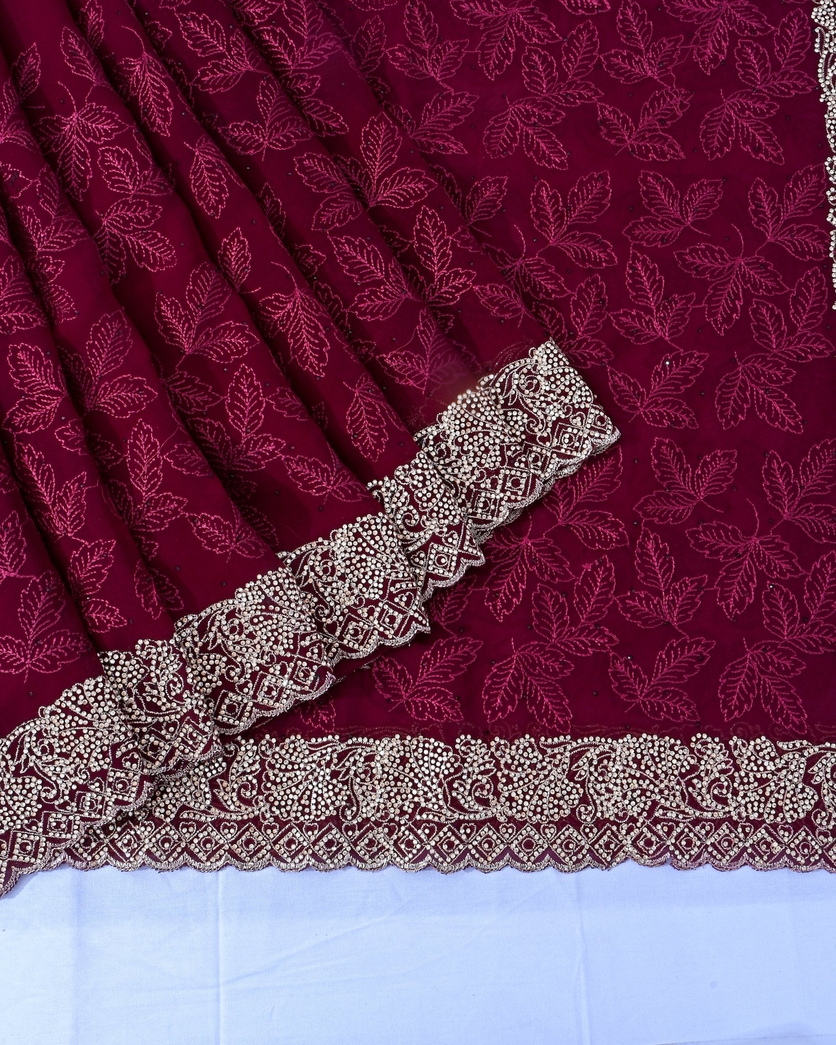 Georgette Purple Embroidery Saree - Shop Vastram