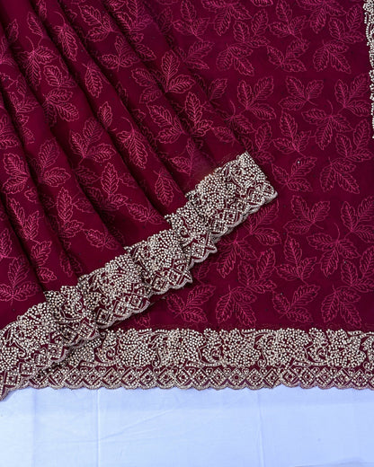 Georgette Purple Embroidery Saree - Shop Vastram