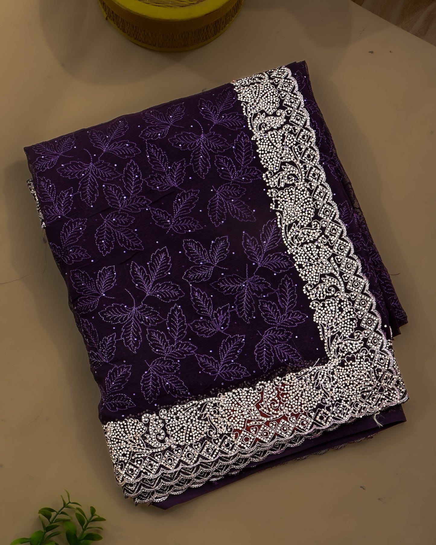 Georgette Purple Embroidery Saree - Shop Vastram
