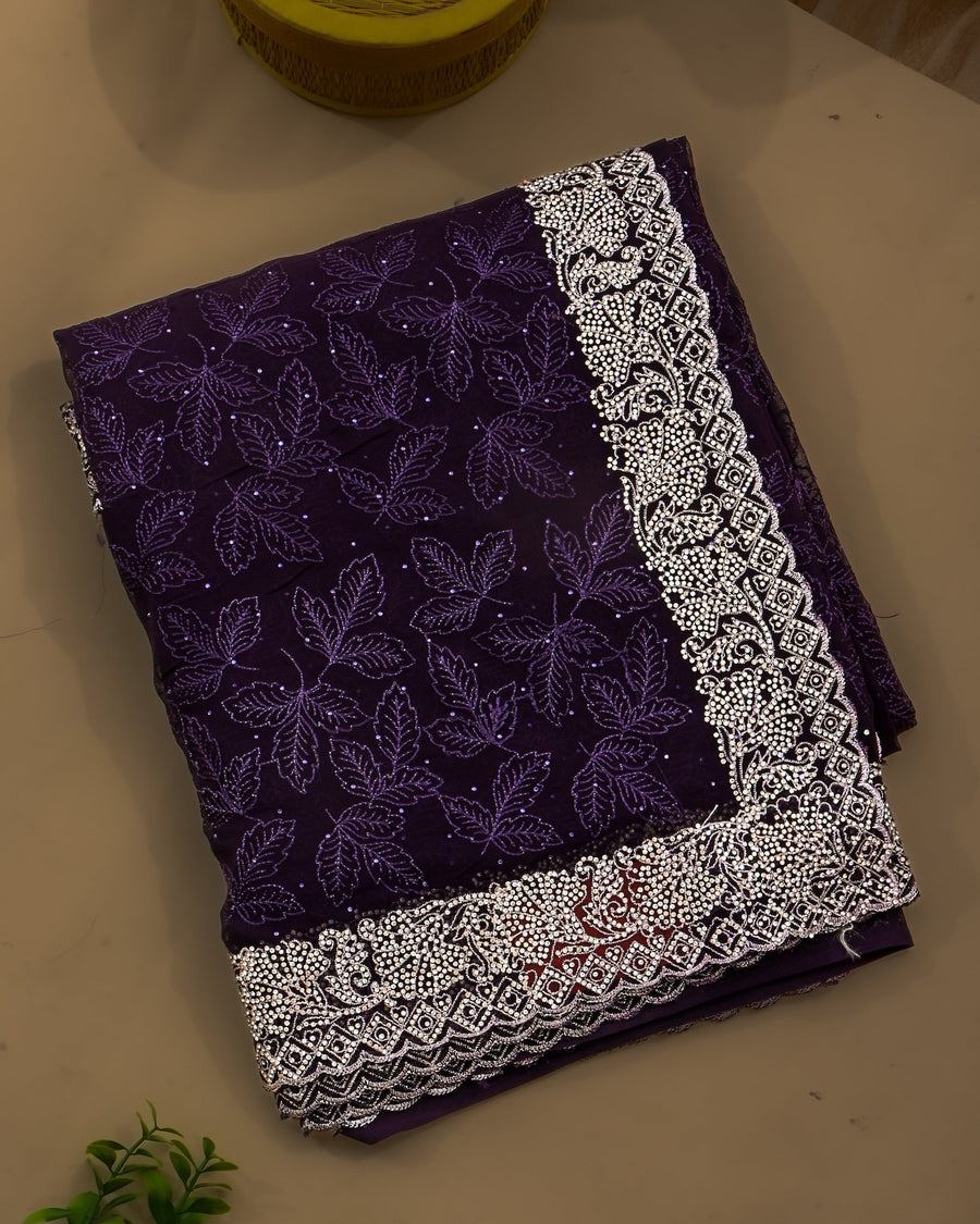 Georgette Purple Embroidery Saree - Shop Vastram