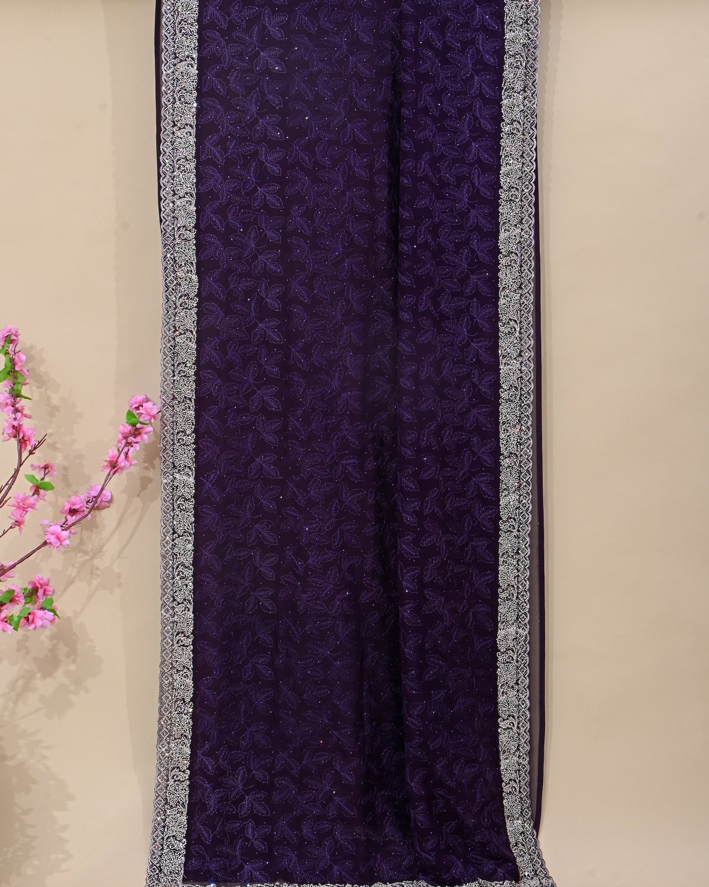 Georgette Purple Embroidery Saree - Shop Vastram