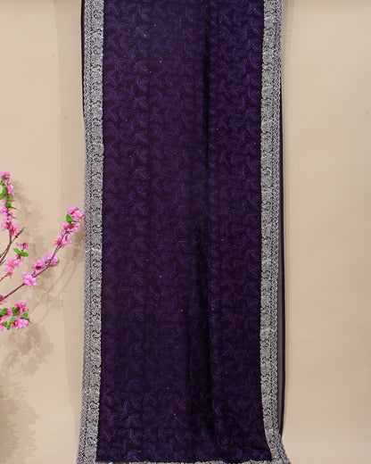 Georgette Purple Embroidery Saree - Shop Vastram
