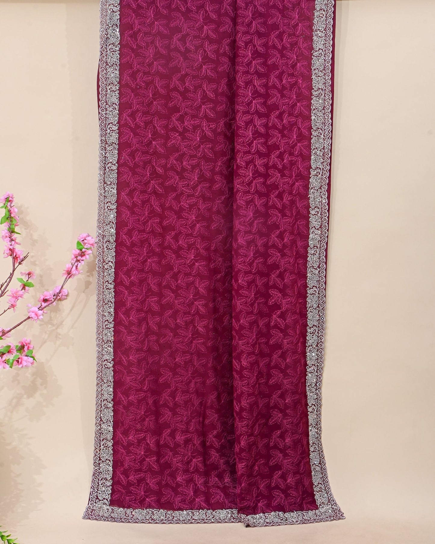 Georgette Purple Embroidery Saree - Shop Vastram