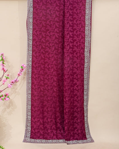 Georgette Purple Embroidery Saree - Shop Vastram