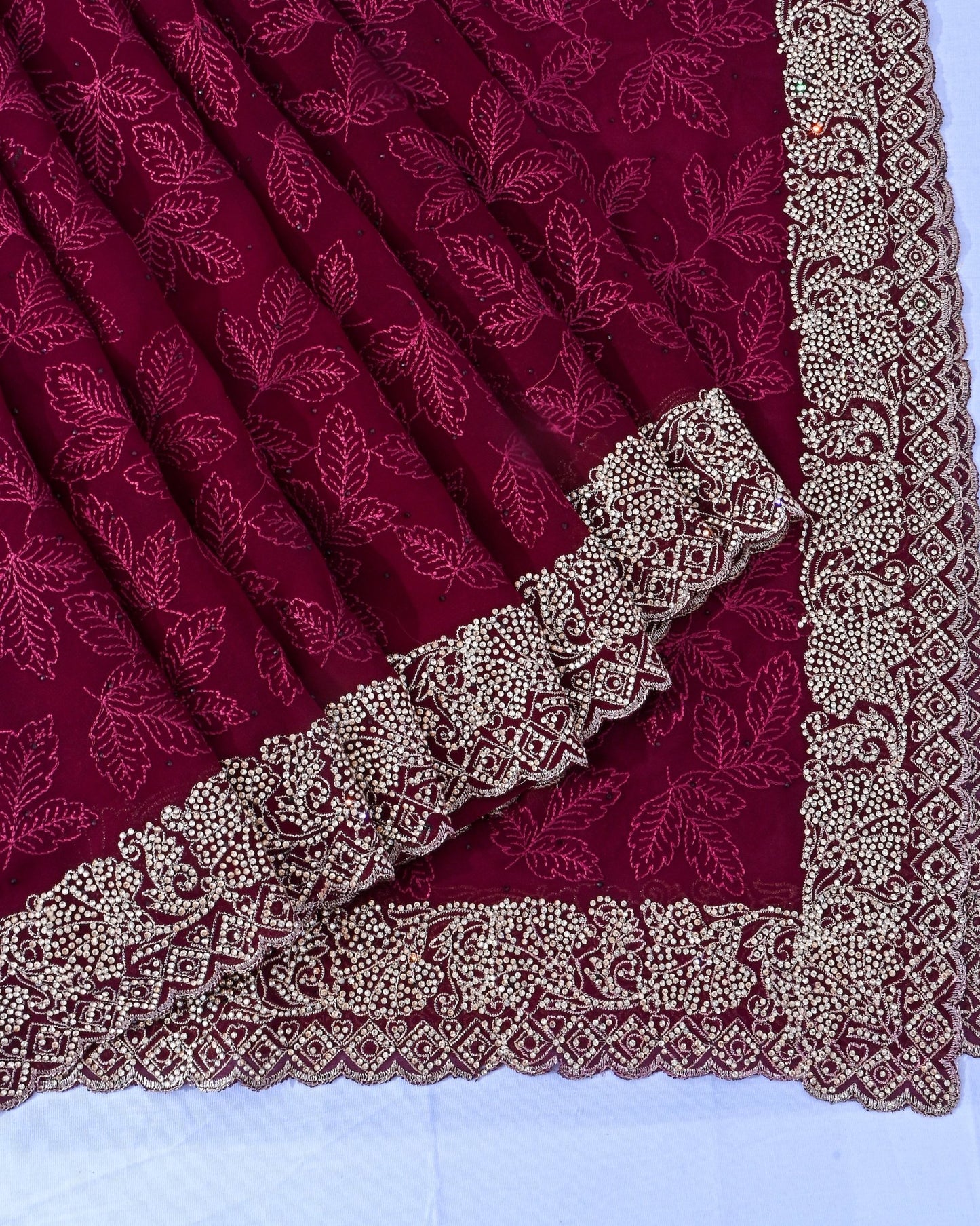 Georgette Purple Embroidery Saree - Shop Vastram