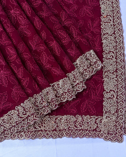 Georgette Purple Embroidery Saree - Shop Vastram