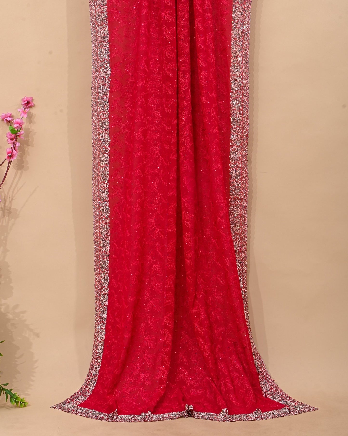 Georgette Red Embroidery Saree - Shop Vastram