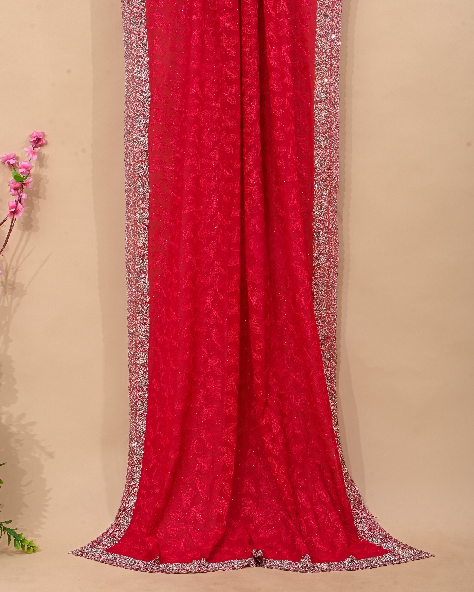 Georgette Red Embroidery Saree - Shop Vastram