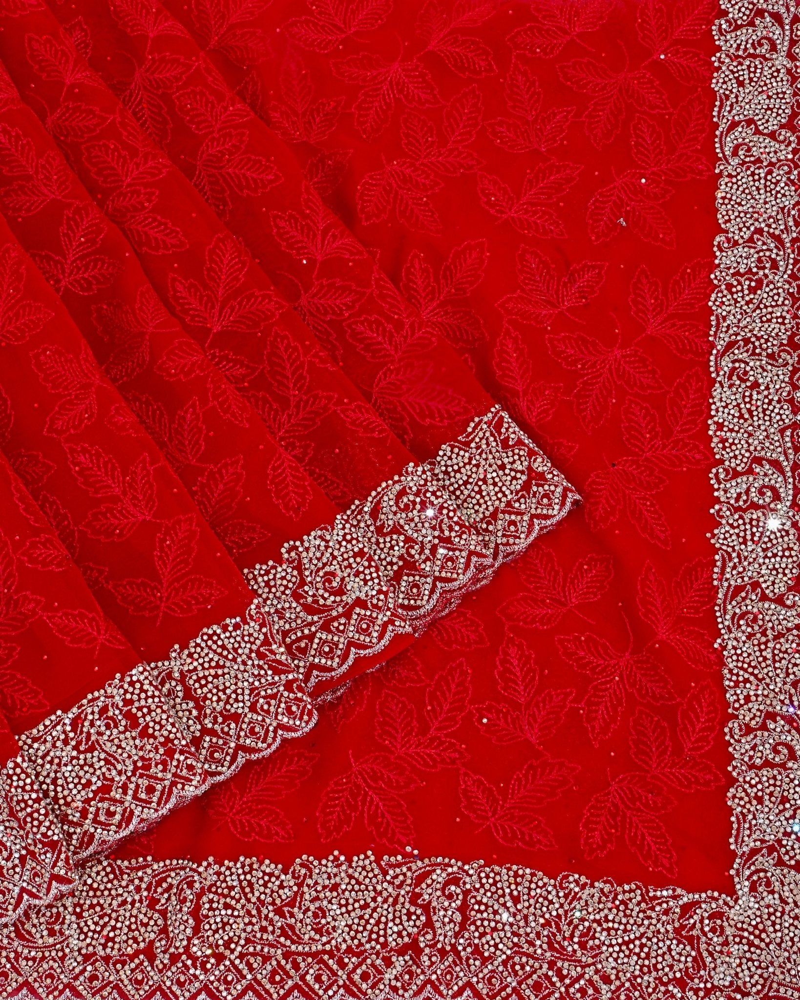 Georgette Red Embroidery Saree - Shop Vastram