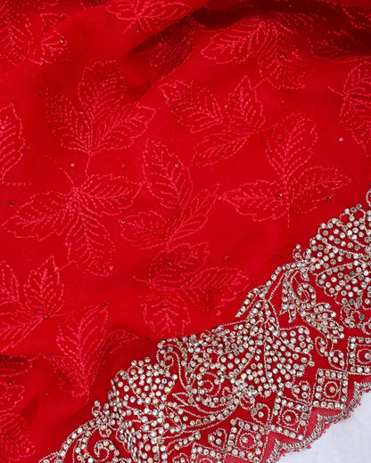 Georgette Red Embroidery Saree - Shop Vastram