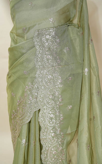 Gold Embroidery Tissue Saree - Shop Vastram