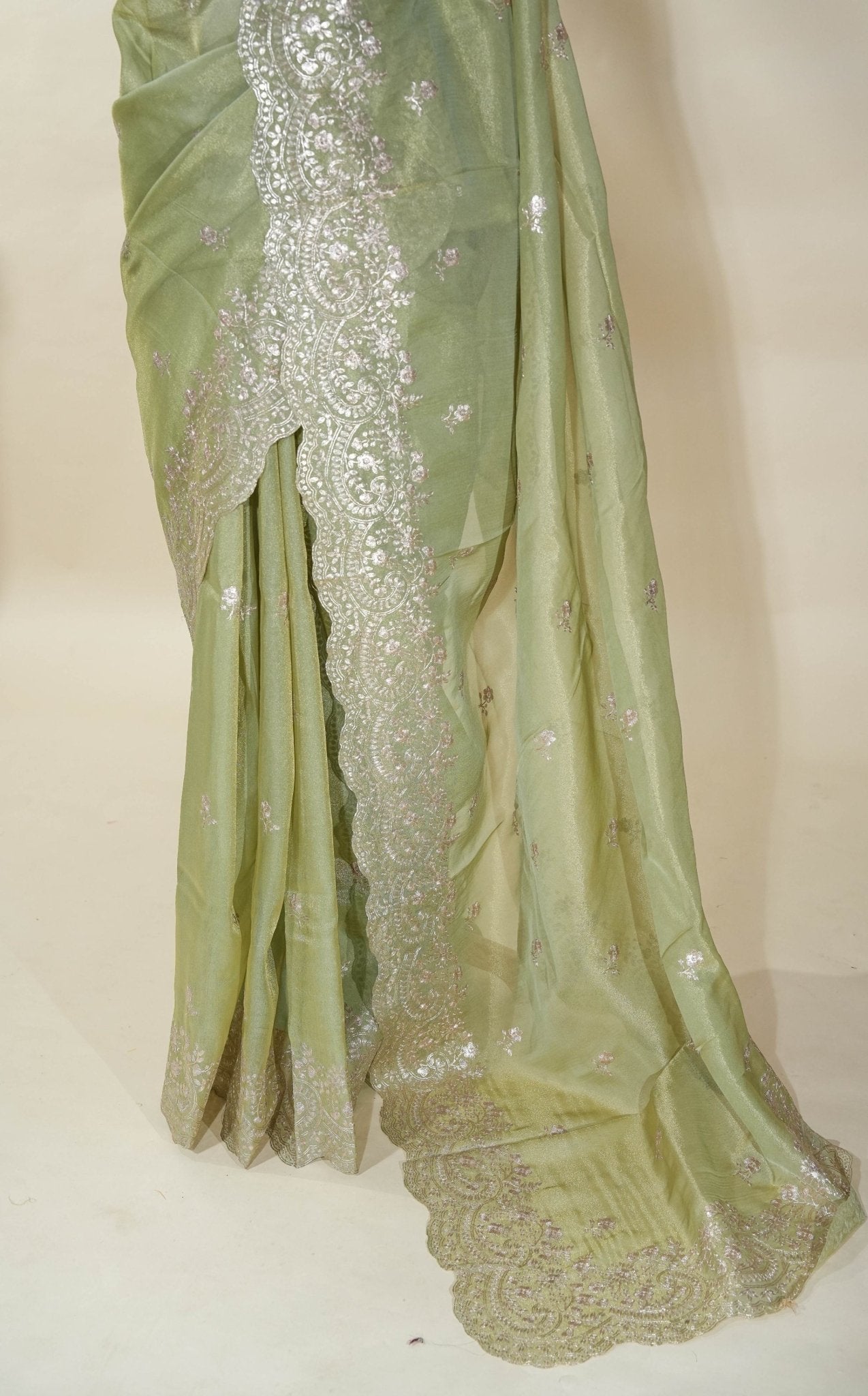 Gold Embroidery Tissue Saree - Shop Vastram