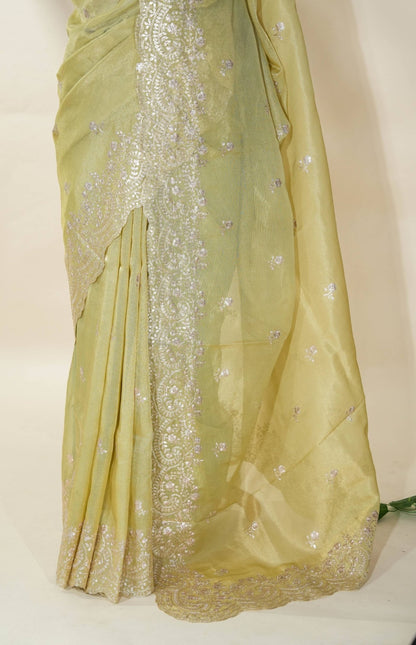 Gold Embroidery Tissue Saree - Shop Vastram