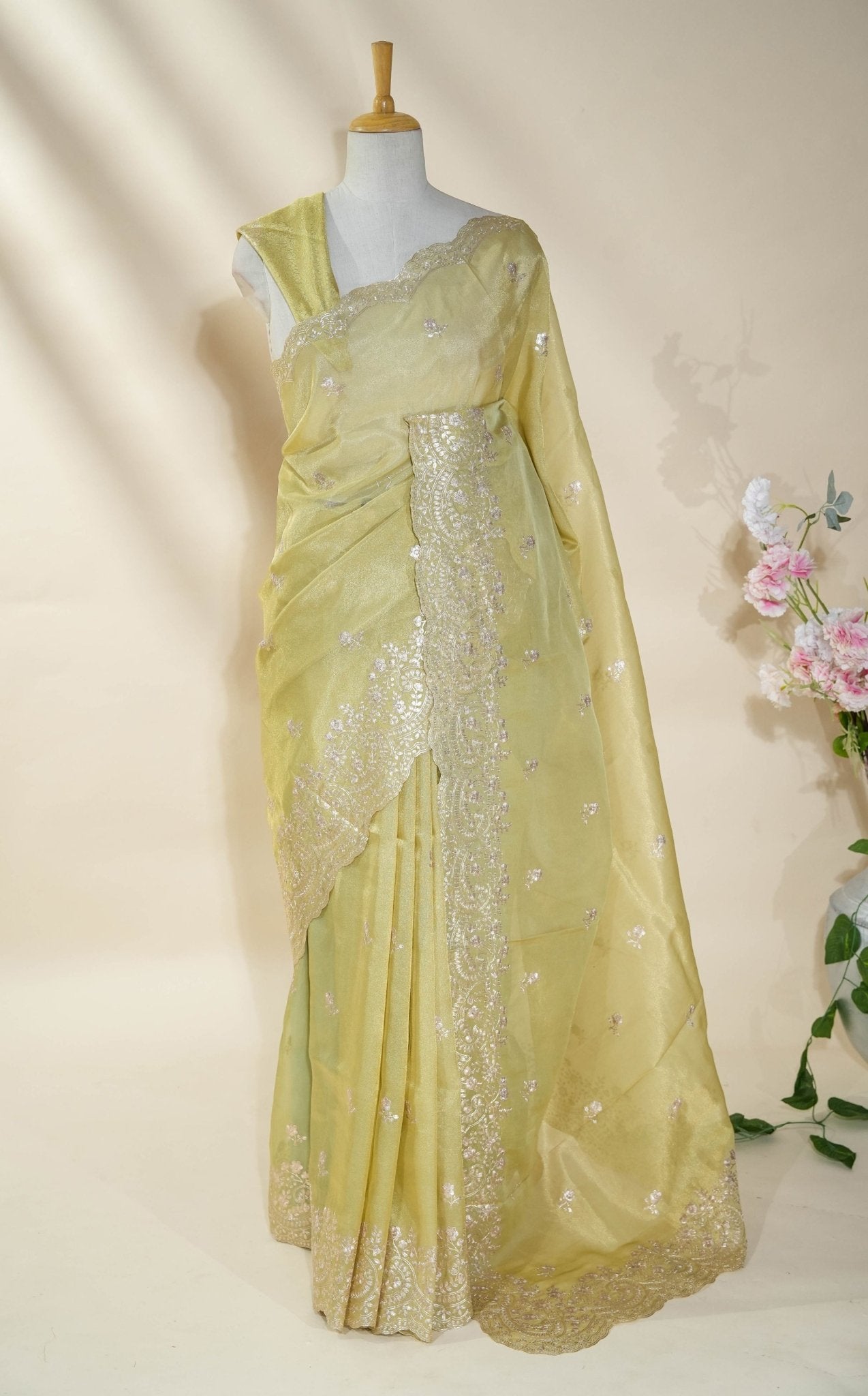 Gold Embroidery Tissue Saree - Shop Vastram