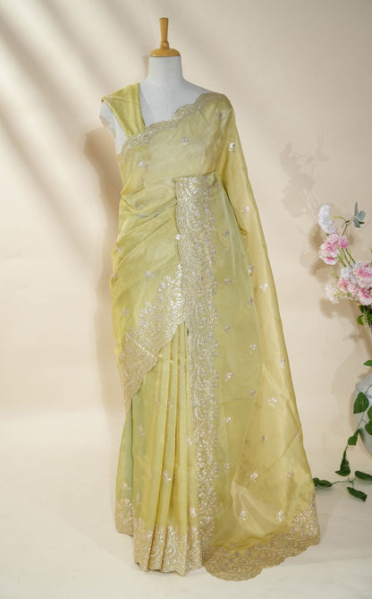 Gold Embroidery Tissue Saree - Shop Vastram