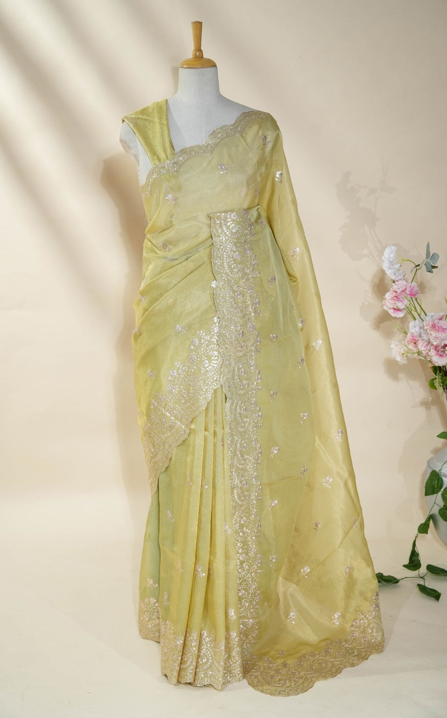 Gold Embroidery Tissue Saree - Shop Vastram