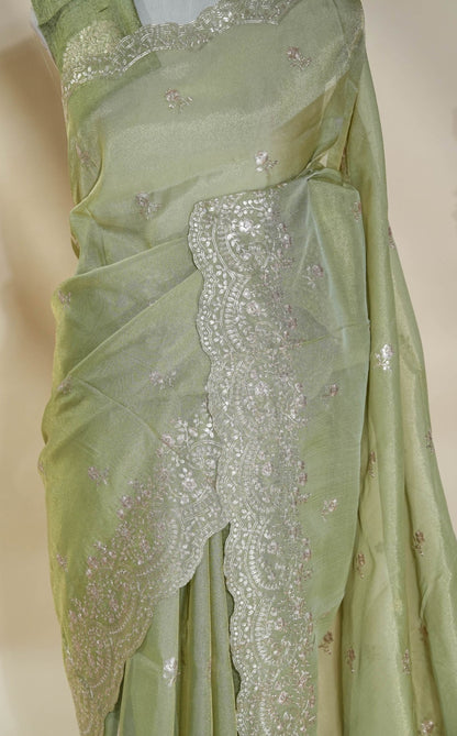 Gold Embroidery Tissue Saree - Shop Vastram