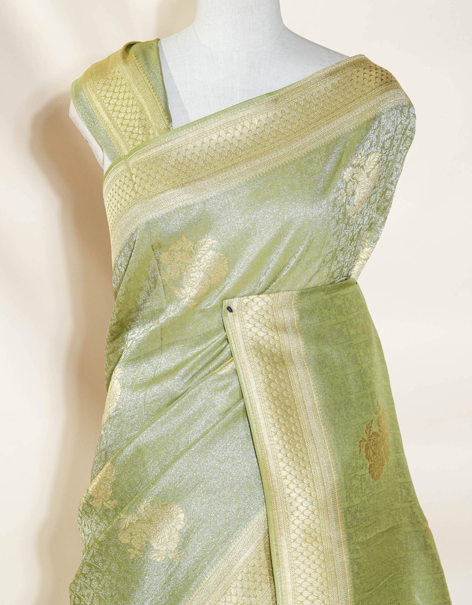 Green Banarasi Tissue Saree - Shop Vastram