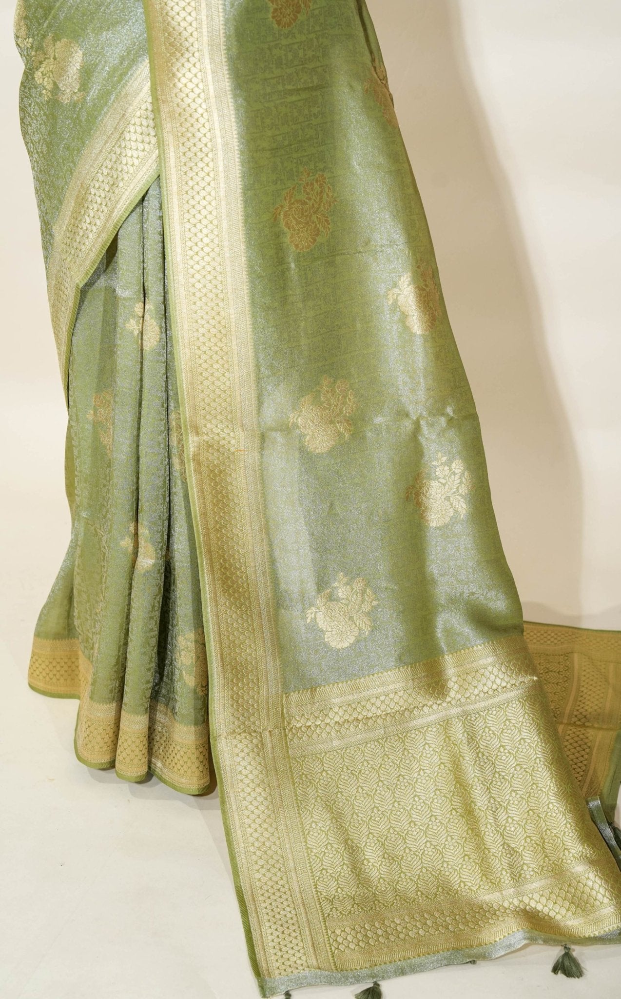 Green Banarasi Tissue Saree - Shop Vastram