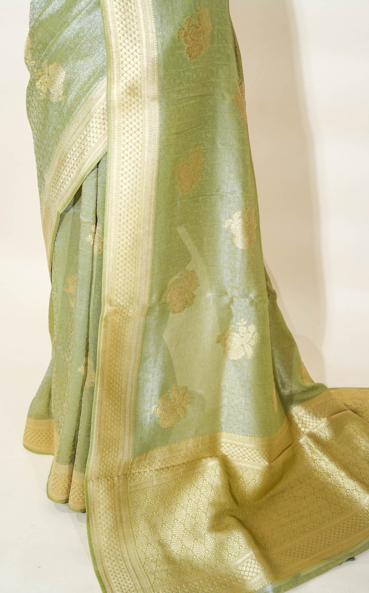 Green Banarasi Tissue Saree - Shop Vastram