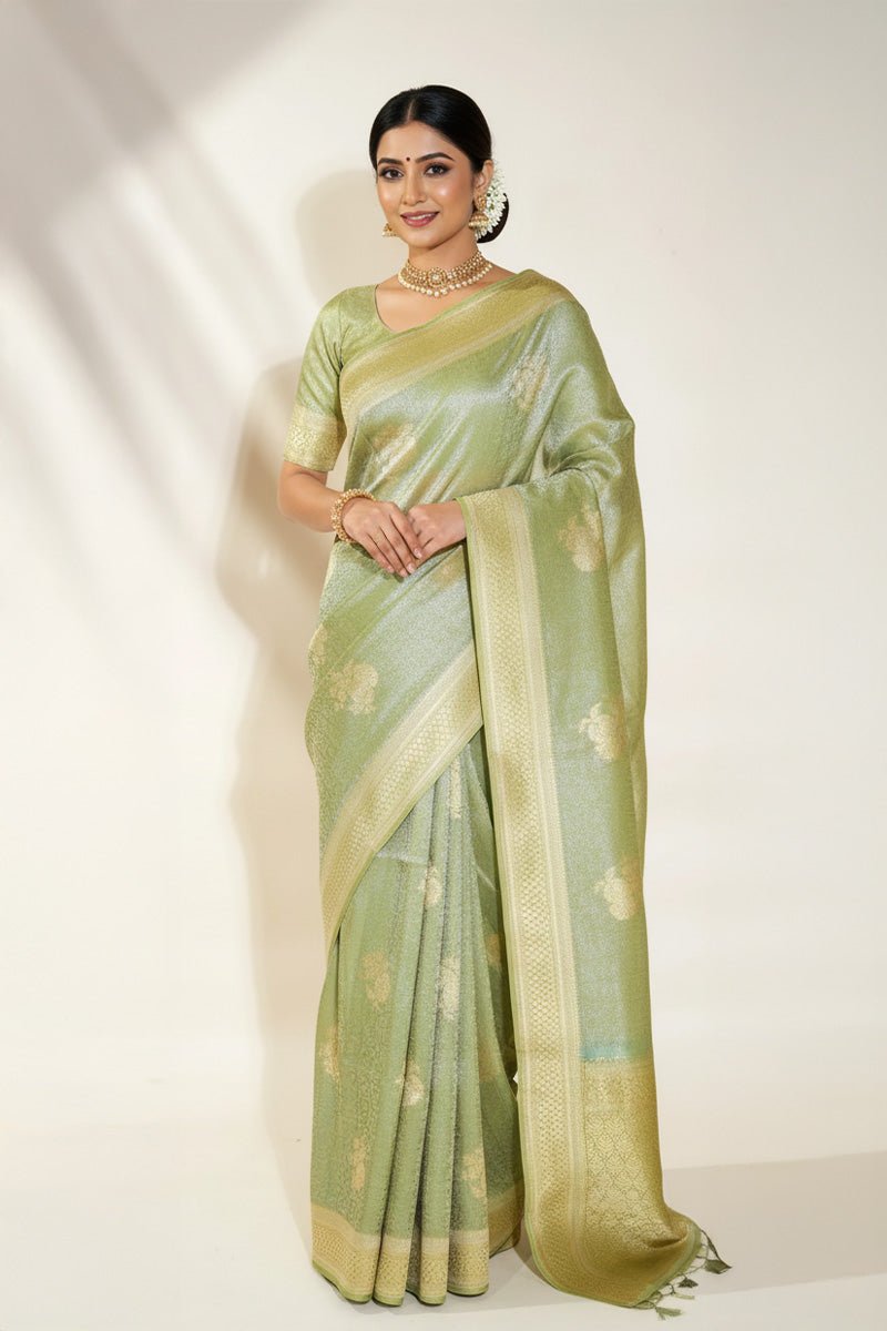 Green Banarasi Tissue Saree - Shop Vastram