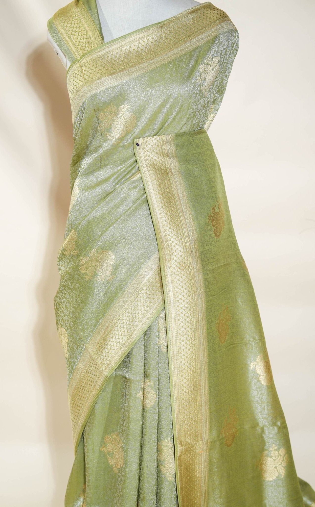 Green Banarasi Tissue Saree - Shop Vastram
