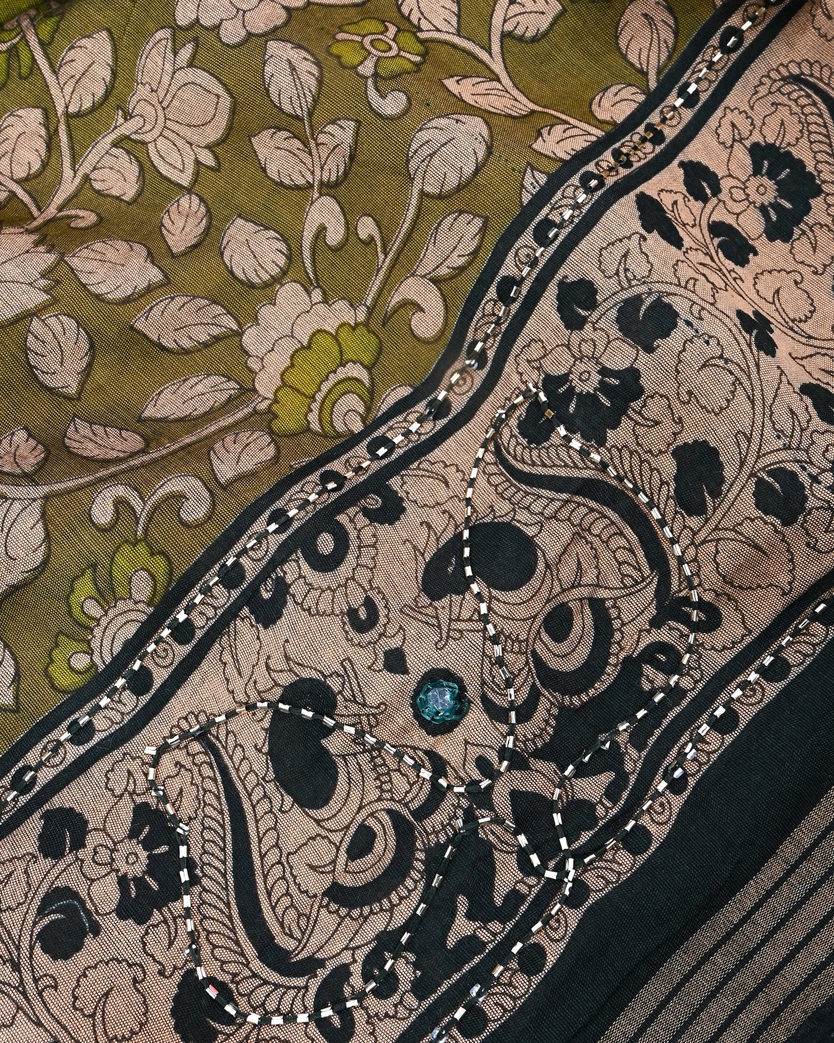Green Chanderi Printed Saree - Shop Vastram