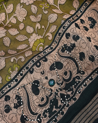 Green Chanderi Printed Saree - Shop Vastram